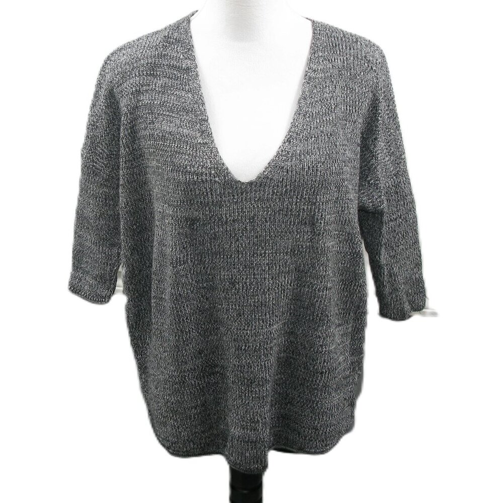 Express Black/White V-Neck 1/2 Sleeve 100% Cotton Sweater Size Small